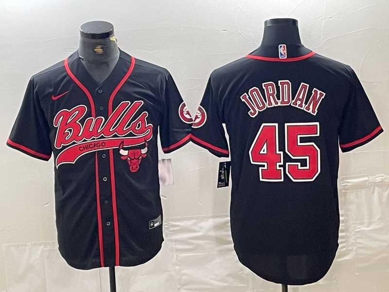 Mens Chicago Bulls #45 Michael Jordan Black Cool Base Stitched Baseball Jersey